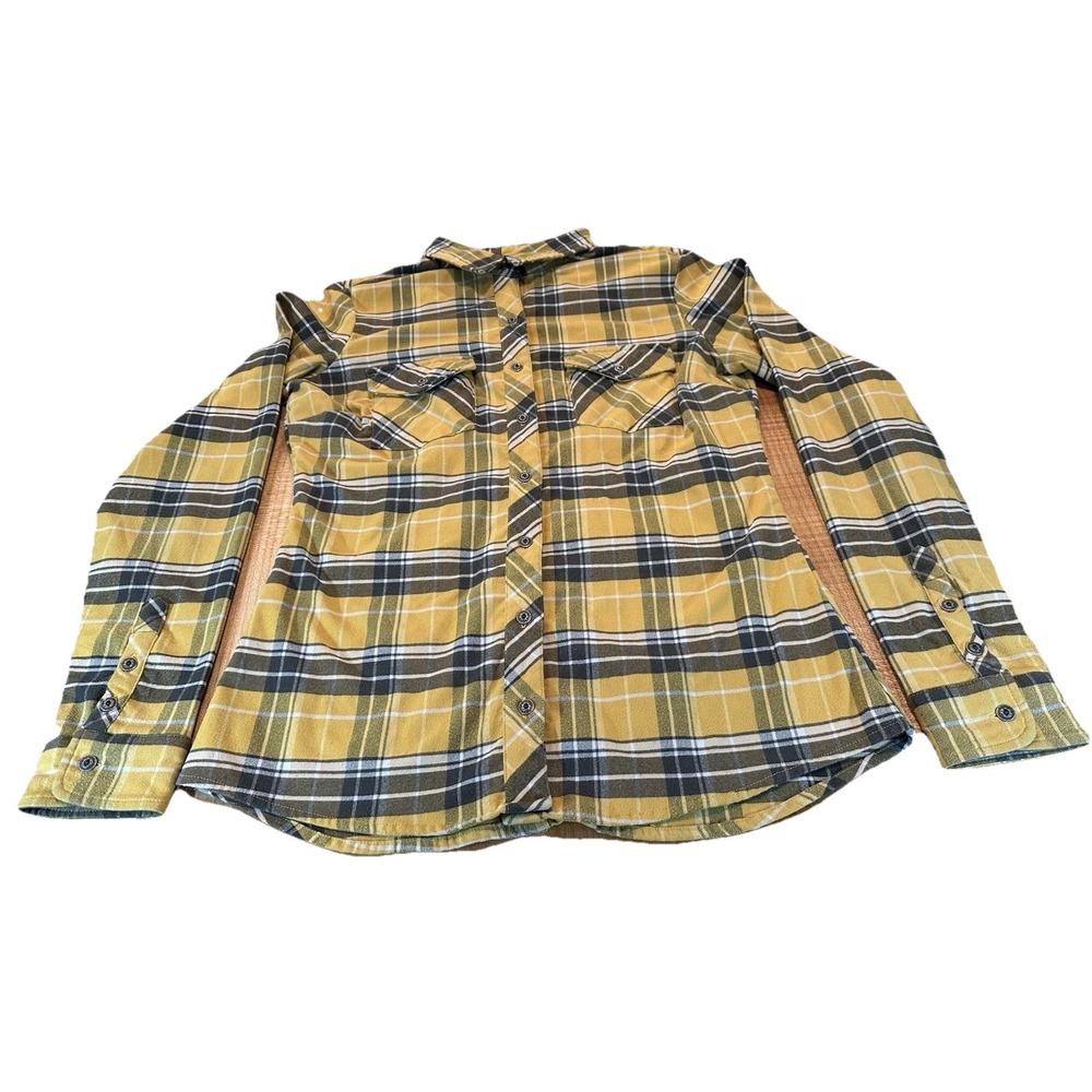 Kuhl Alina Flannel Shirt Long Sleeve‎ Button Up Yellow Plaid Womens Size M